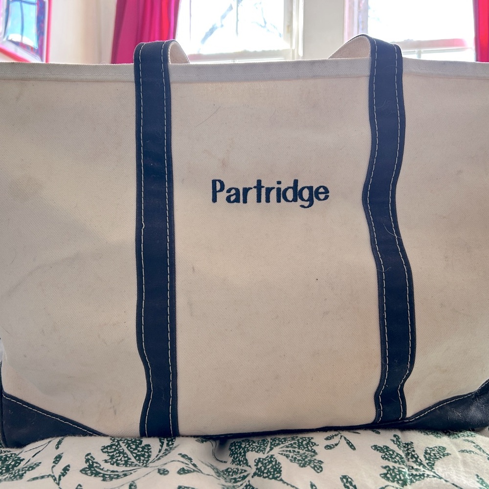 Classic 90’s LlBean Canvas Tote Bag - White and Blue